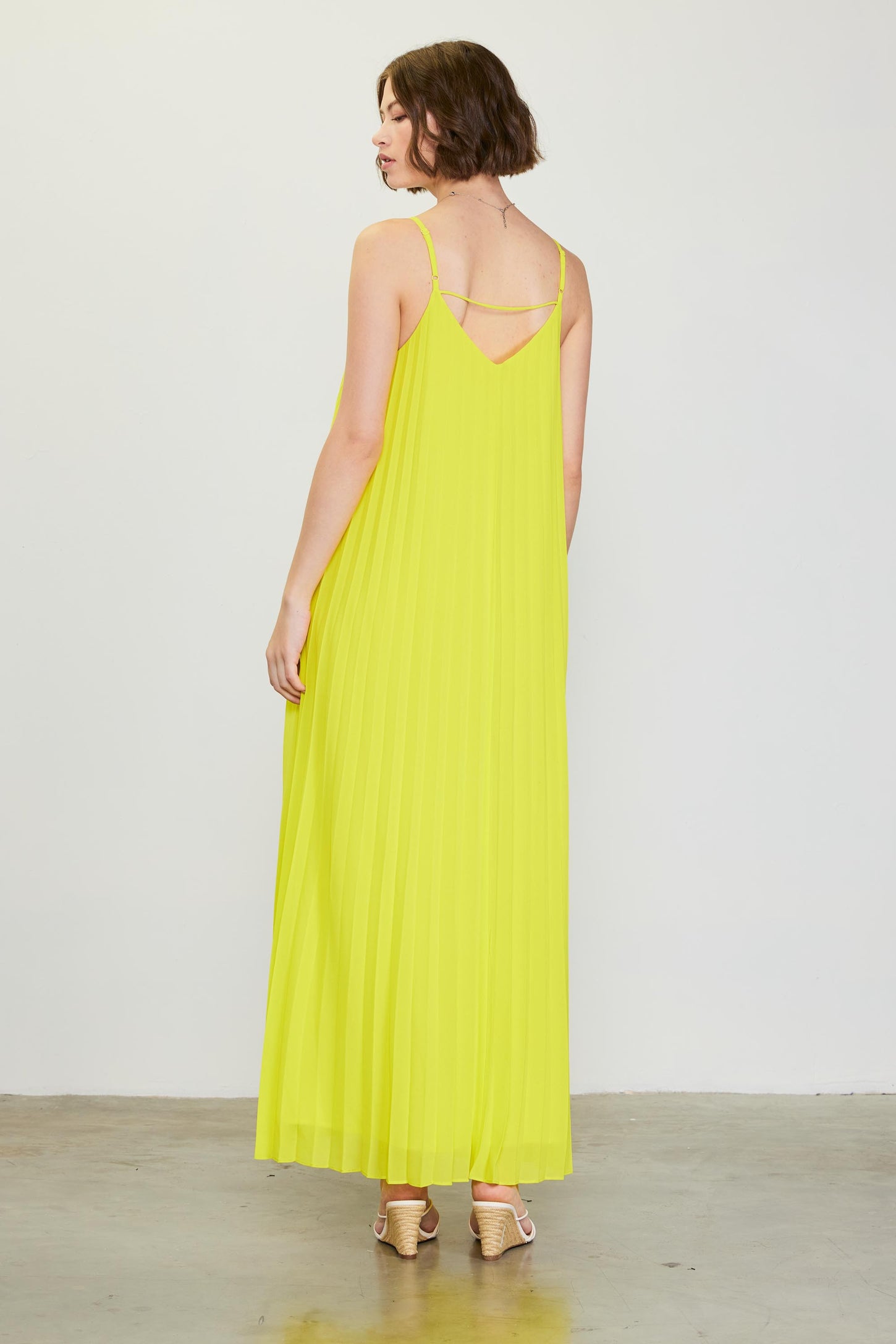Lime Pleated Sleeveless Maxi Dress