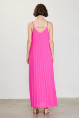 Fuchsia Pleated Sleeveless Maxi Dress