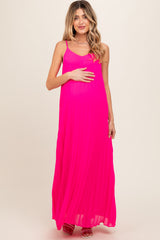 Fuchsia Pleated Sleeveless Maternity Maxi Dress