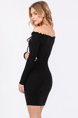 Black Ruffle Off Shoulder Fitted Mini Dress