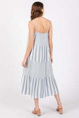 Blue Striped Side Pocket Midi Dress