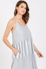 Blue Striped Side Pocket Midi Dress