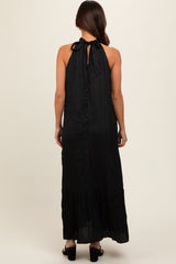 Black Textured Halter Tie Maternity Maxi Dress