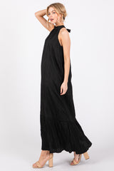 Black Textured Halter Tie Maxi Dress