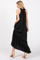 Black Textured Halter Tie Maxi Dress