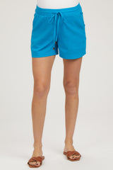 Blue Linen Drawstring Maternity Shorts