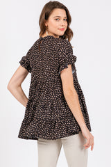 Black Animal Print Tiered Top