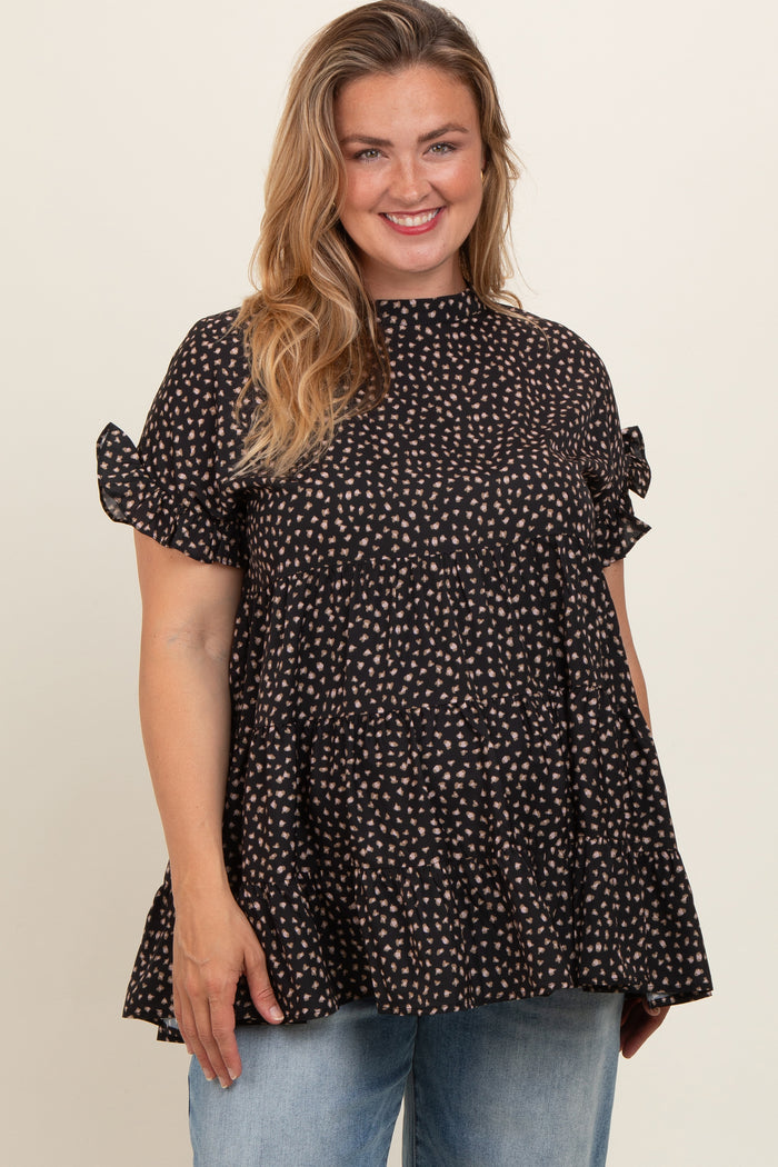 Black Animal Print Tiered Plus Maternity Top