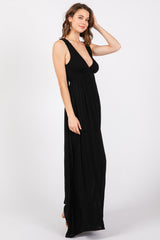 Black Deep V-Neck Cross Back Maxi Dress