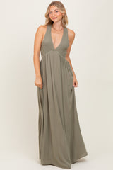 Olive Deep V-Neck Cross Back Maxi Dress