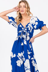 Royal Floral Smocked Knotted Top Maxi Dress