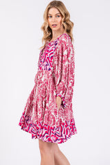 Fuchsia Floral Paisley Button Front Dress