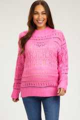 Fuchsia Open Knit Maternity Sweater