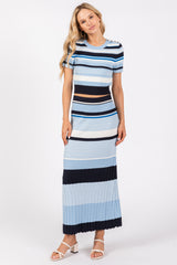 Blue Ribbed Striped Maternity Skirt Set