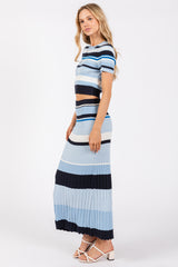 Blue Ribbed Striped Skirt Set