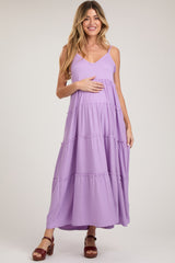 Light Purple Tiered Sleeveless Maternity Maxi Dress