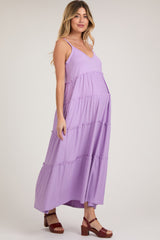 Light Purple Tiered Sleeveless Maternity Maxi Dress