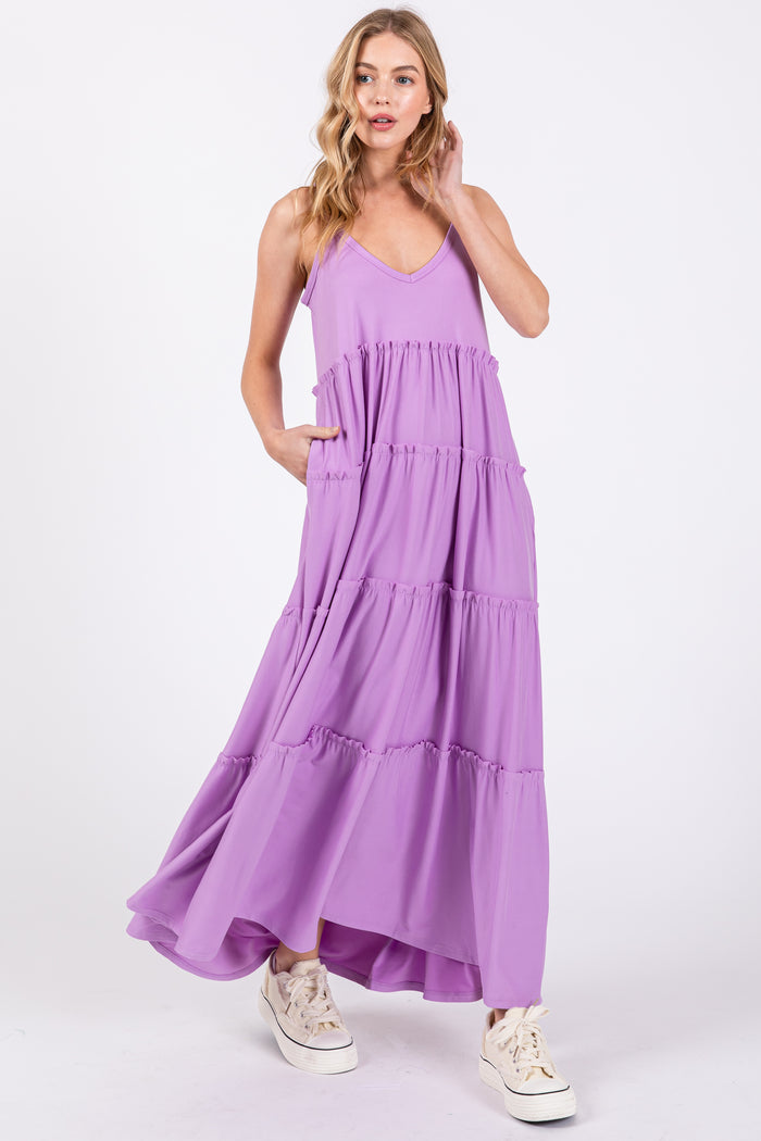 Light Purple Tiered Sleeveless Maternity Maxi Dress