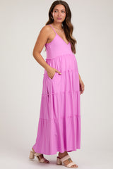 Pink Tiered Sleeveless Maternity Maxi Dress