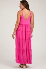 Fuchsia Tiered Sleeveless Maternity Maxi Dress