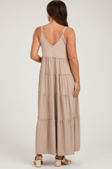 Taupe Tiered Sleeveless Maternity Maxi Dress