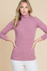 Mauve Ribbed Mock Neck Long Sleeve Maternity Top