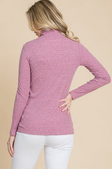 Mauve Ribbed Mock Neck Long Sleeve Top