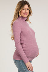 Mauve Ribbed Mock Neck Long Sleeve Maternity Top