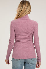 Mauve Ribbed Mock Neck Long Sleeve Maternity Top