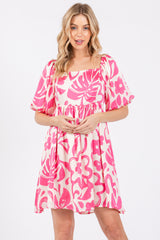 Fuchsia Floral Puff Sleeve Dress