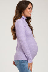 Lavender Ribbed Long Sleeve Maternity Turtle Neck Top