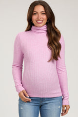 Mauve Ribbed Long Sleeve Maternity Turtle Neck Top