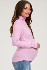 Mauve Ribbed Long Sleeve Maternity Turtle Neck Top