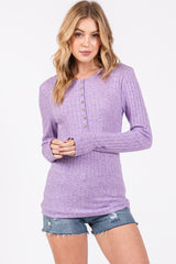 Lavender Ribbed Knit Button Long Sleeve Maternity Top