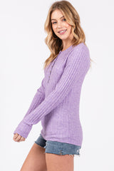 Lavender Ribbed Knit Button Long Sleeve Top