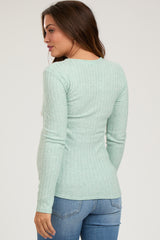 Mint Green Ribbed Knit Button Long Sleeve Maternity Top