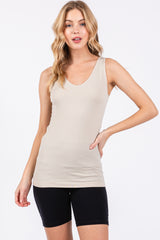 Beige Sleeveless Fitted Tank Top