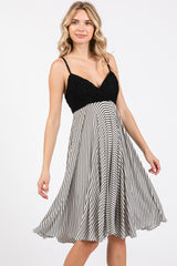 Black Striped Lace V-Neck Dress