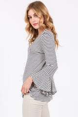 Navy Blue Striped 3/4 Sleeve Top