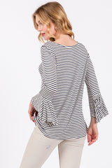 Navy Blue Striped 3/4 Sleeve Top