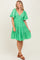 Green Smocked V-Neck Ruffle Short Sleeve Tiered Dress