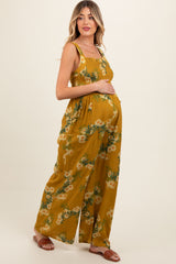 Yellow Floral Smocked Maternity Jumpsuit