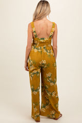 Yellow Floral Smocked Maternity Jumpsuit