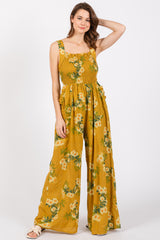 Yellow Floral Smocked Jumpsuit