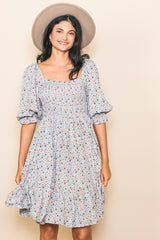 Blue Floral Smocked Maternity Dress