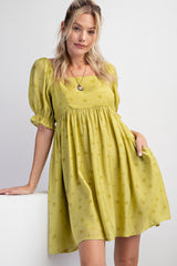 Lime Floral Puff Sleeve Dress