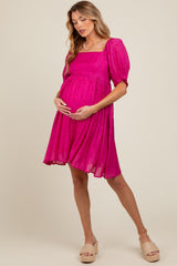 Fuchsia Floral Puff Sleeve Maternity Dress