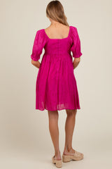 Fuchsia Floral Puff Sleeve Maternity Dress