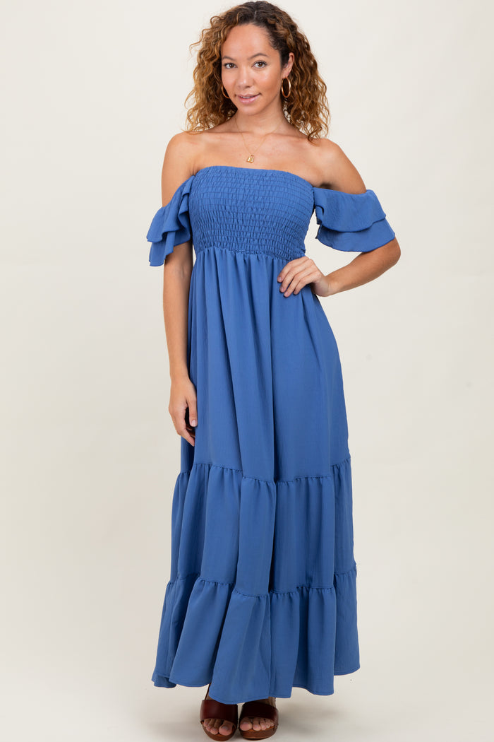Blue Ruffle Tiered Maxi Dress