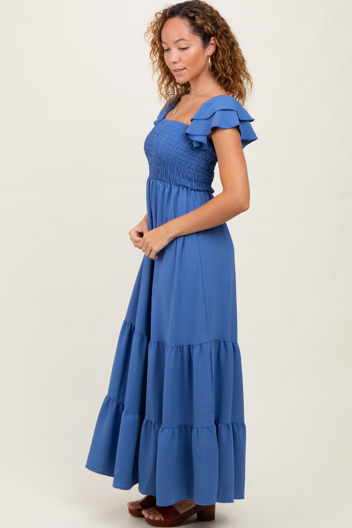 Blue Ruffle Tiered Maxi Dress
